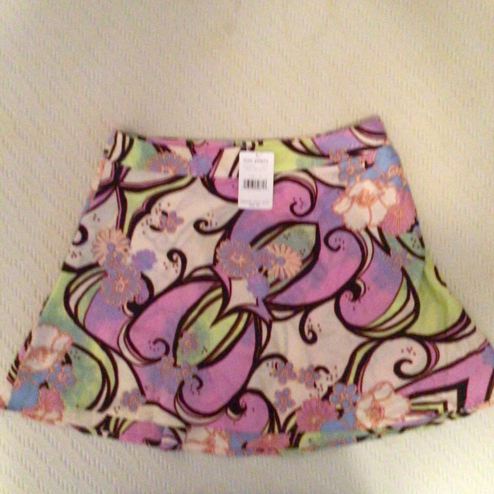 Free People Floral Swirl Skater Mini Skirt - Purple & Green